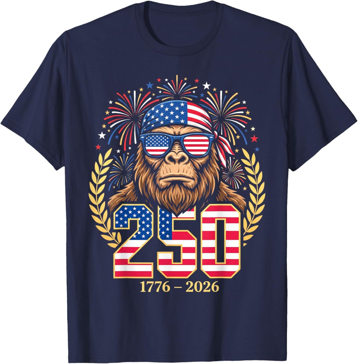 250th Anniversary USA 1776-2026 4th of July Bigfoot T-Shirt - T-Shirt | Navy