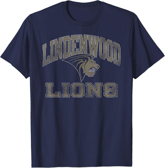 Lindenwood Lions Vintage Worn Black Officially Licensed T-Shirt - T-Shirt | Navy