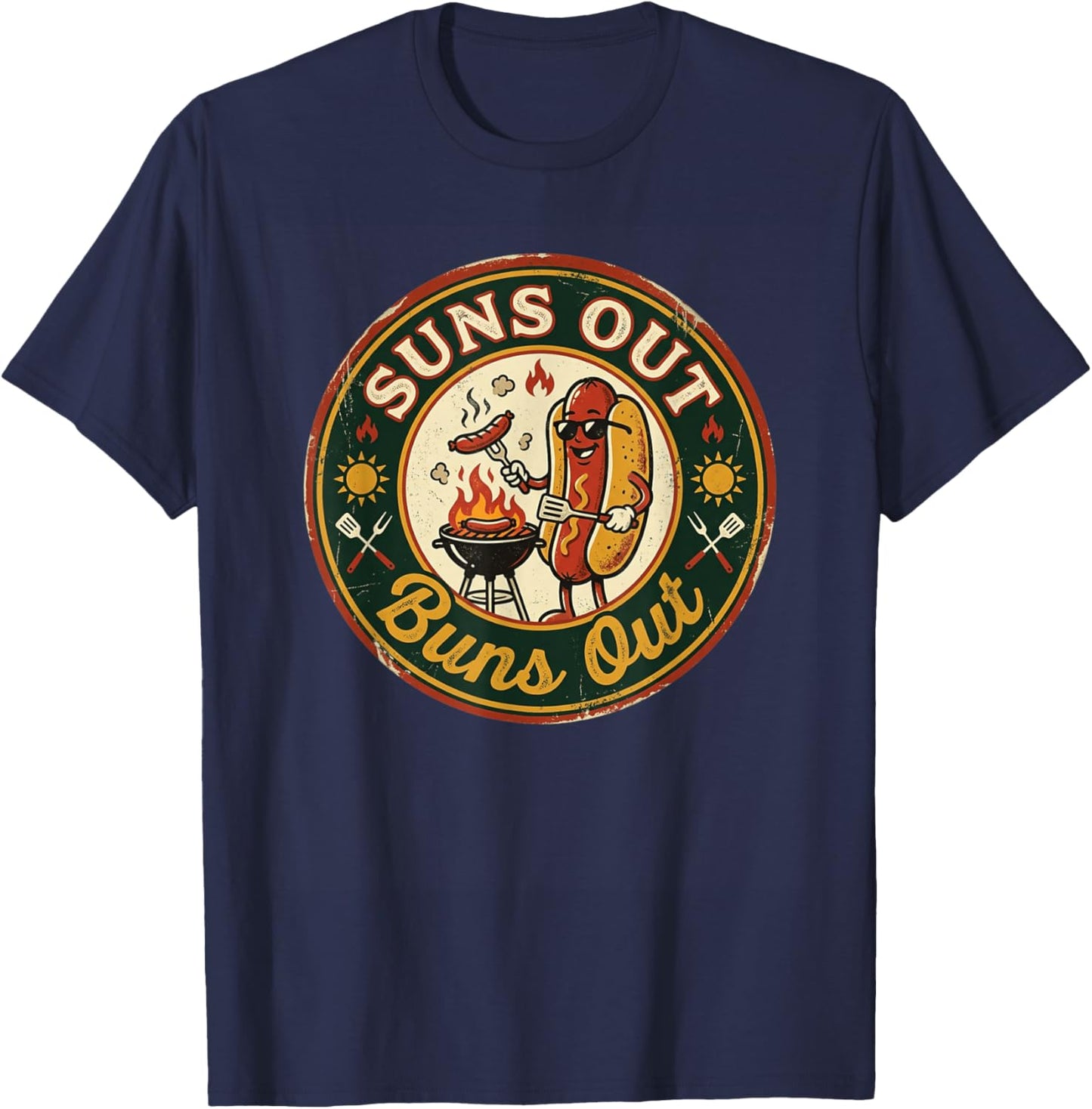 Suns Out Buns Out Funny Hotdog Barbecue grillade T-Shirt - T-Shirt | Navy