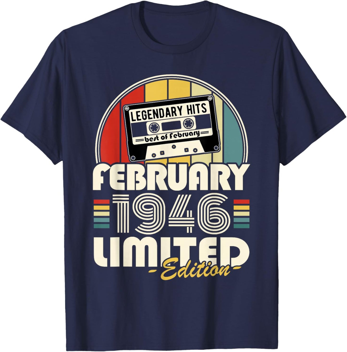 Vintage Anniversaire 80 Ans Née en Février 1946 Homme Femme T-Shirt - T-Shirt | Navy