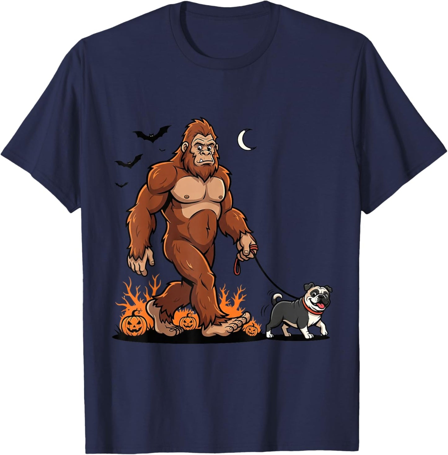 Bigfoot Walking Pug Halloween Dog Sasquatch Funny Costume T-Shirt - T-Shirt | Navy