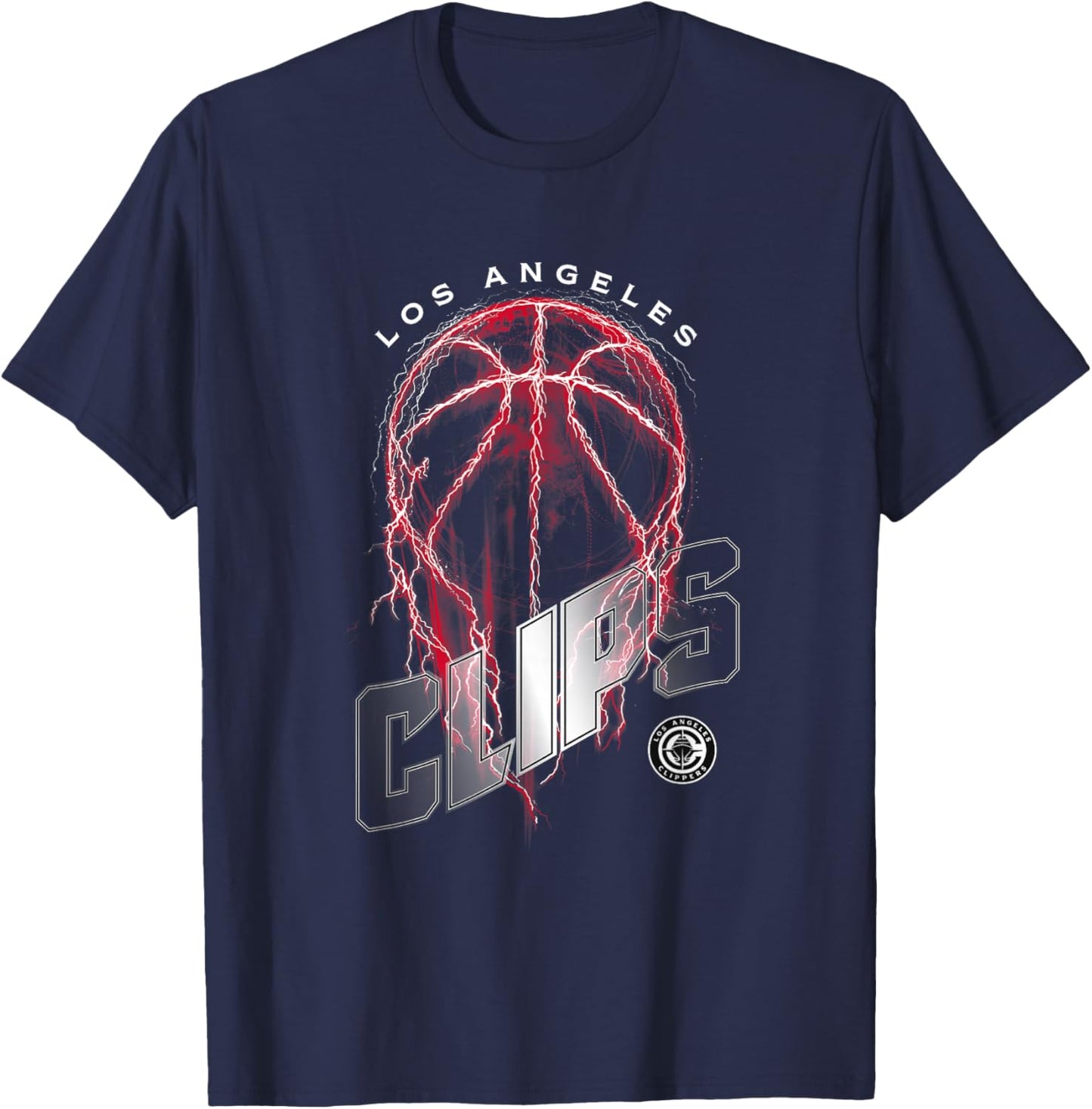 Los Angeles Clippers NBA Lightning Bolt Basketball Logo - -Adults - Black - Small - Short Sleeve - - Modern - Solid - - 1 Count T-Shirt - T-Shirt | Navy