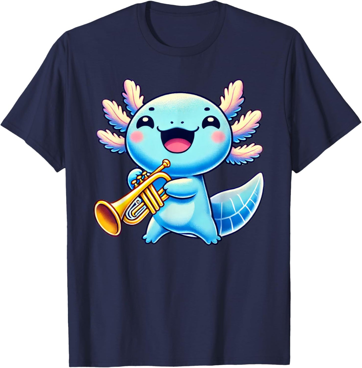 Axolotl Playing Trumpet Axolotls Musician Music T-Shirt - T-Shirt | Navy