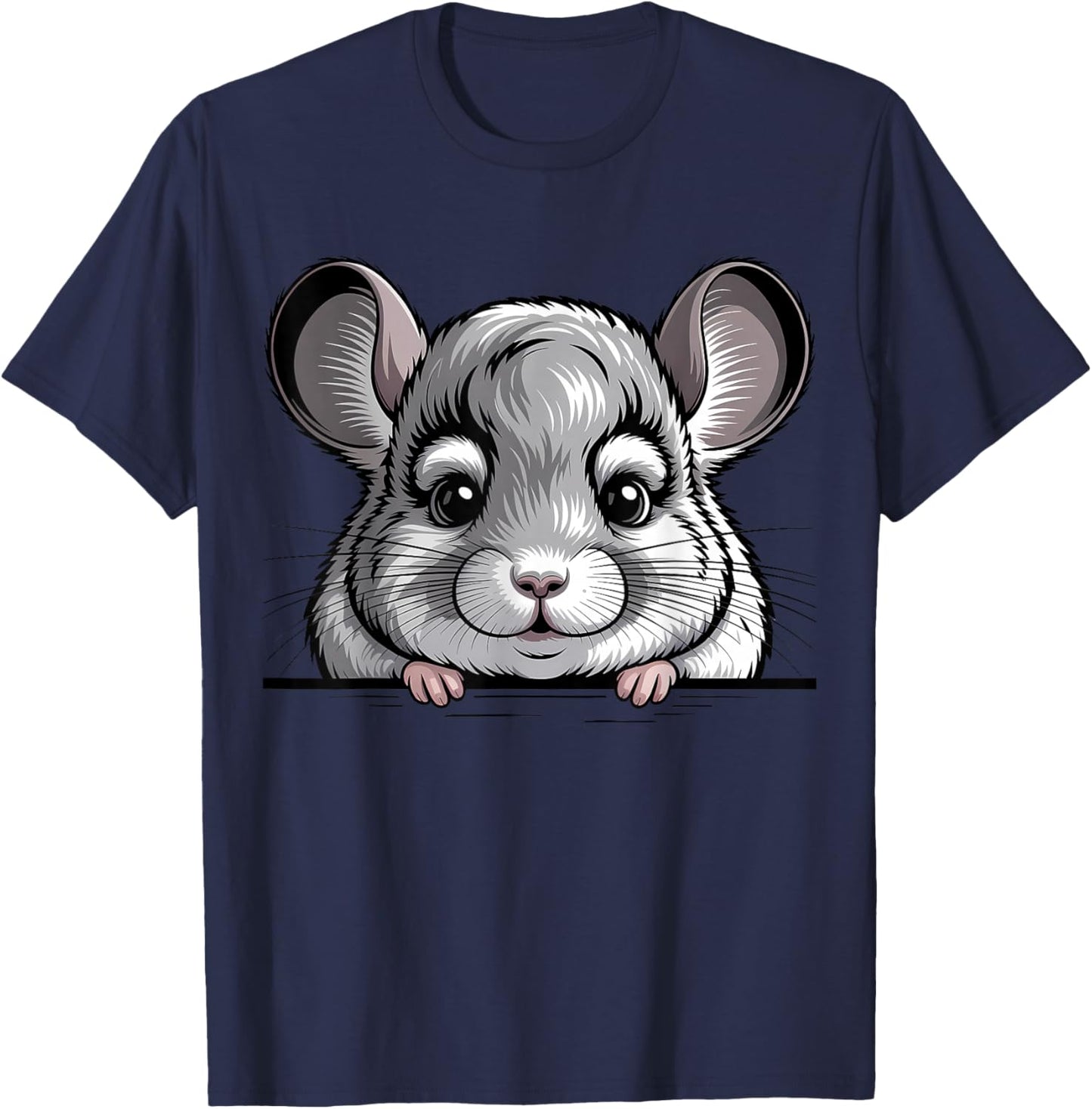 Chinchilla Funny Peeking Fluffy Pet Animal T-Shirt - T-Shirt | Navy