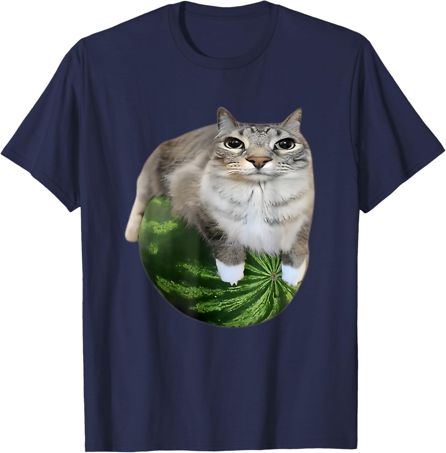 Funny Watermelon Cat Meme T-Shirt - T-Shirt | Navy