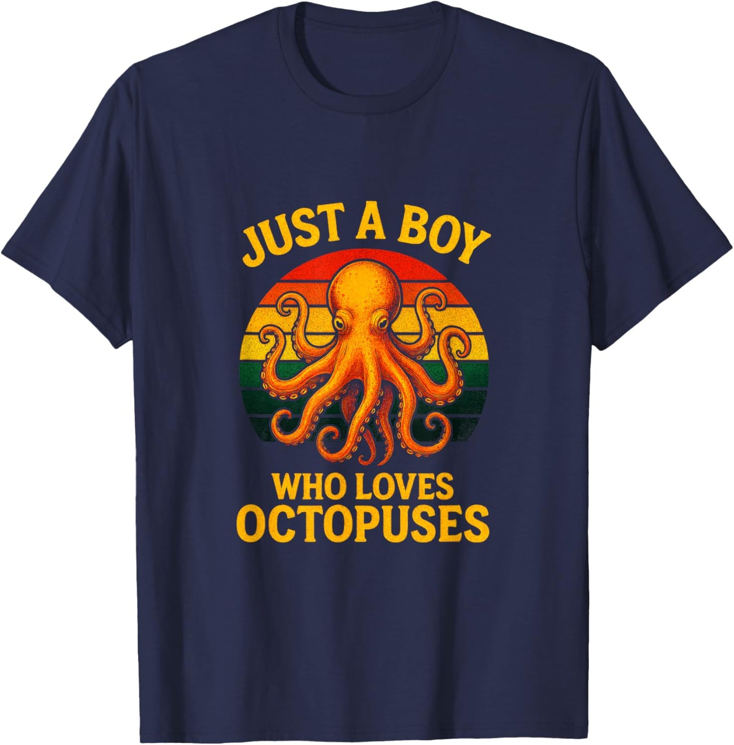 Just A Boy Who Loves Octopuses - Retro Ocean Art T-Shirt - T-Shirt | Navy