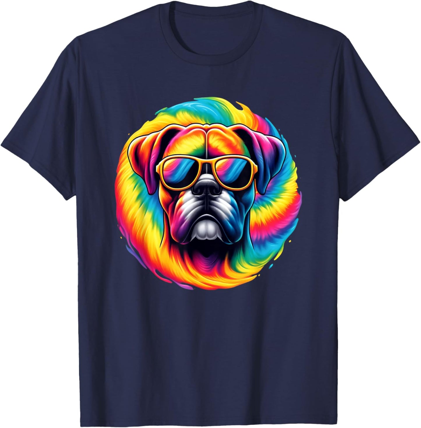 Tie Dye Art Sunglasses Boxer Dog Boxers T-Shirt - T-Shirt | Navy
