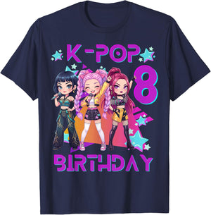 Funny Chibi Kpop Girl It's My 8th Birthday T-Shirt - T-Shirt | Navy