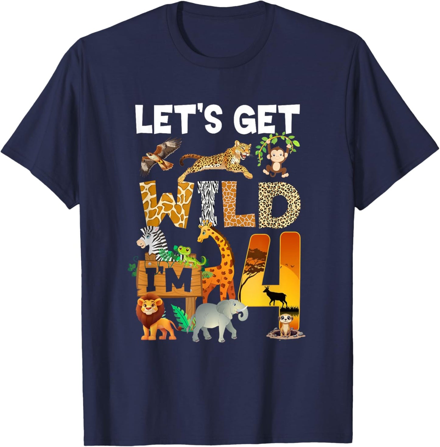 4 Year Old Zoo Birthday Safari Jungle Animal 4Th Bday T-Shirt - T-Shirt | Navy