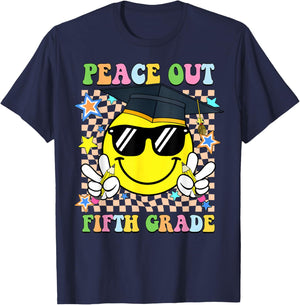 Peace Out Fifth Grade Smile Face Last Day Boy Girl Student T-Shirt - T-Shirt | Navy