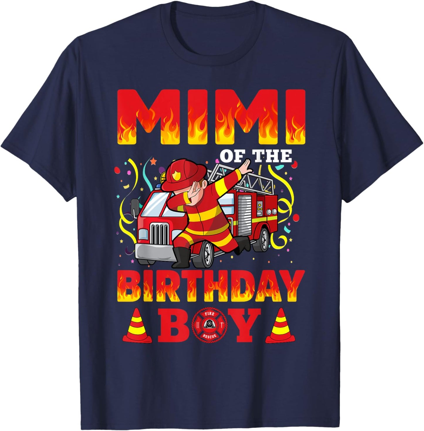 Mimi Of The Birthday Boy Fire Truck Firefighter Boys T-Shirt - T-Shirt | Navy