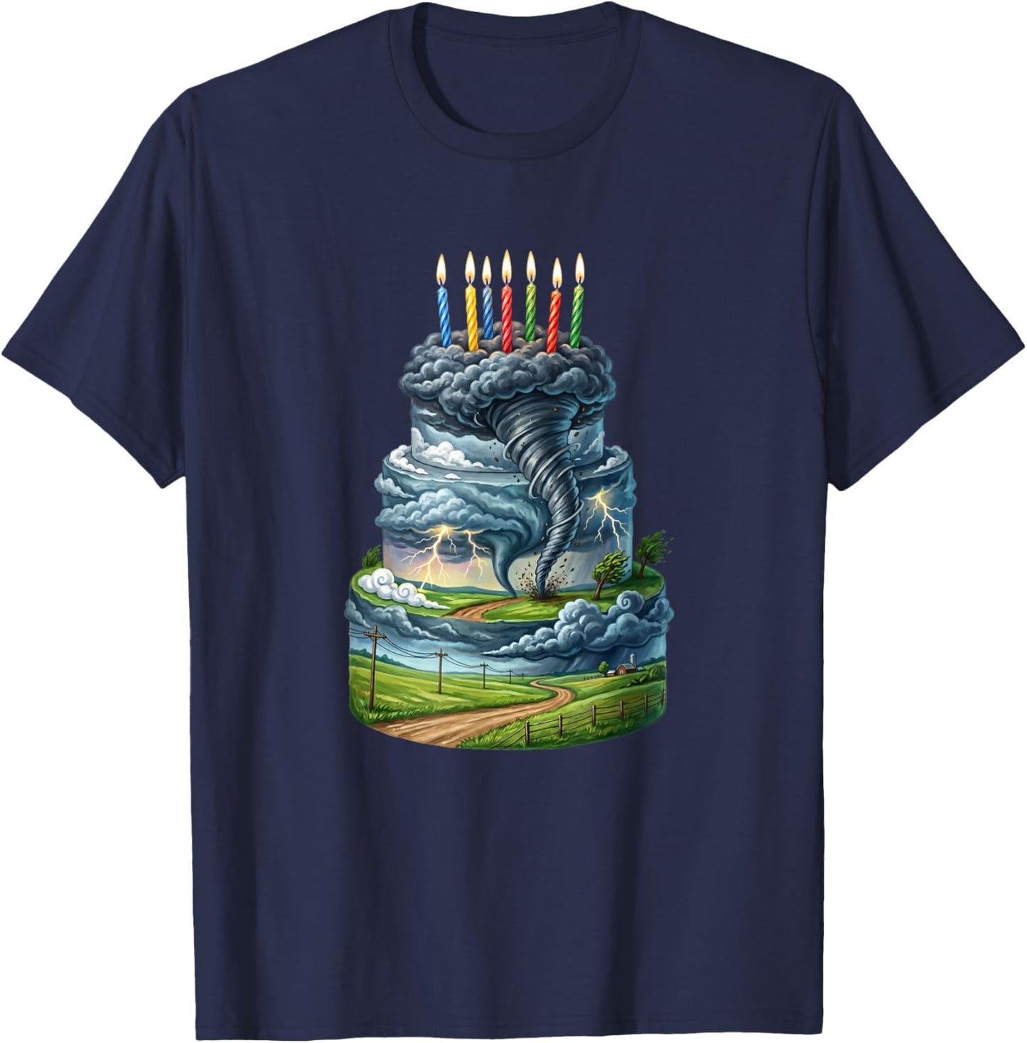 Tornado Storm Chaser Birthday Cake T-Shirt - T-Shirt | Navy