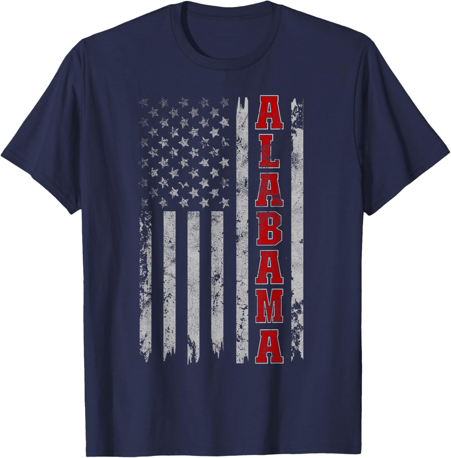 Alabama - Vintage Patriotic USA Flag Football Season T-Shirt - T-Shirt | Navy
