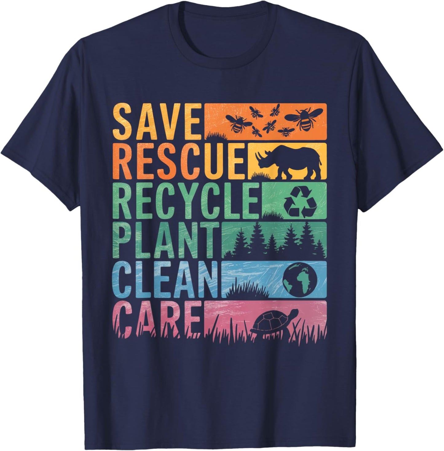 Save Bees Rescue Animals Recycle Plastic Earth Day T-Shirt - T-Shirt | Navy