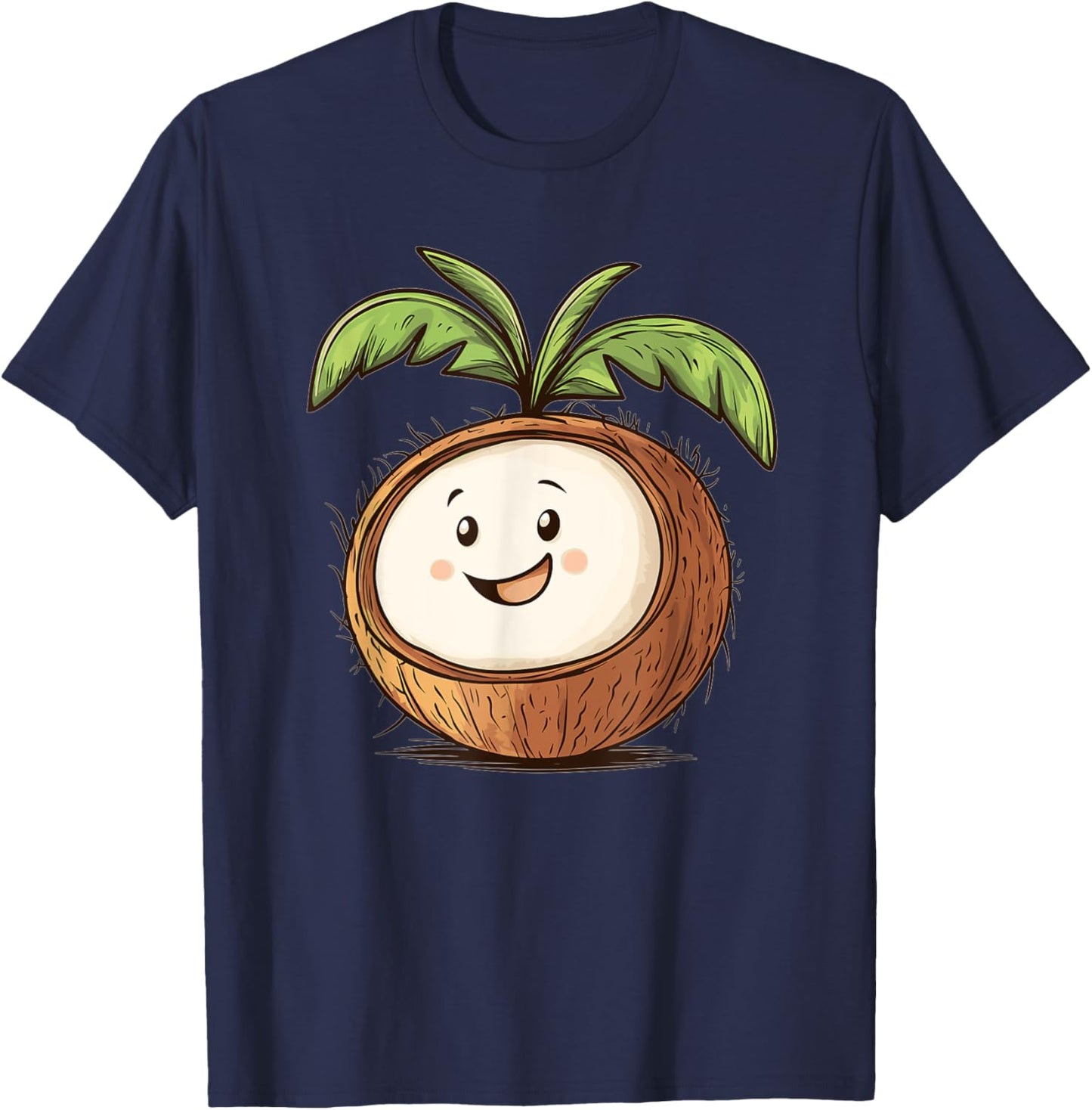 Cute Smiling Coconut I Cartoon Coconut T-Shirt - T-Shirt | Navy