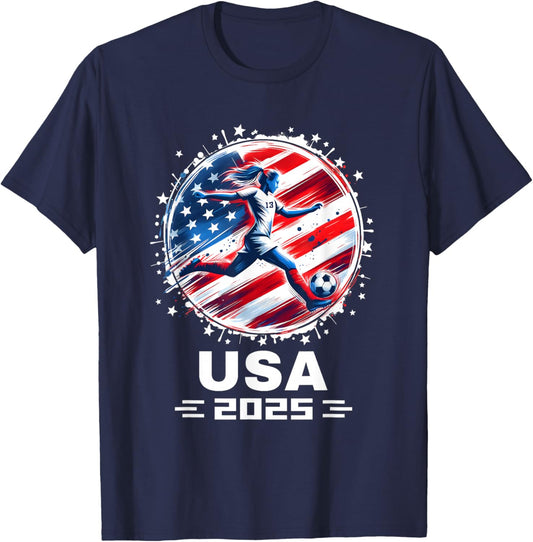 American Flag Soccer Shirt Women's Soccer Girls Soccer 2025 T-Shirt - T-Shirt | Navy