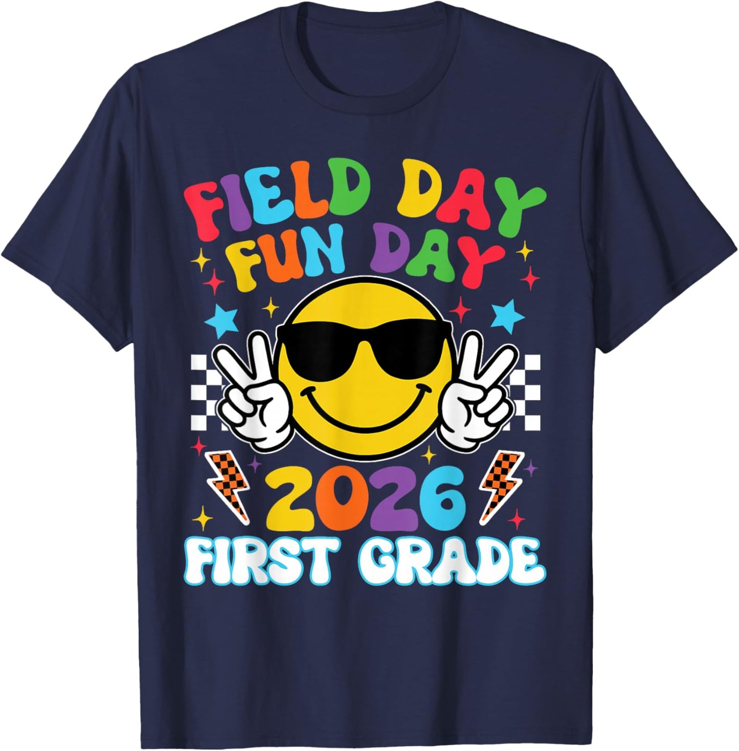 1st Grade Field Day Fun Day 2026 Teacher Boy Girl Kid T-Shirt - T-Shirt | Navy