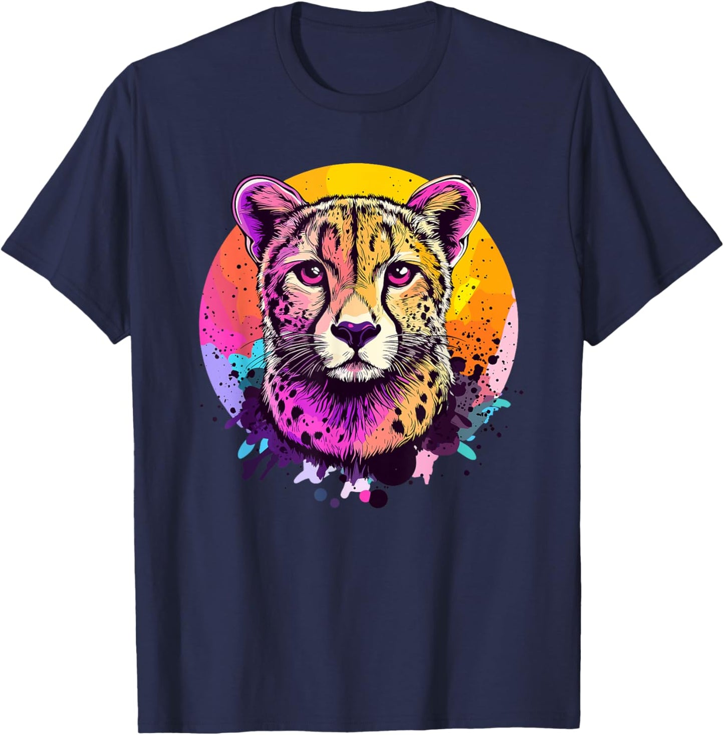 Colorful Cheetah Face in Artistic Colors T-Shirt - T-Shirt | Navy