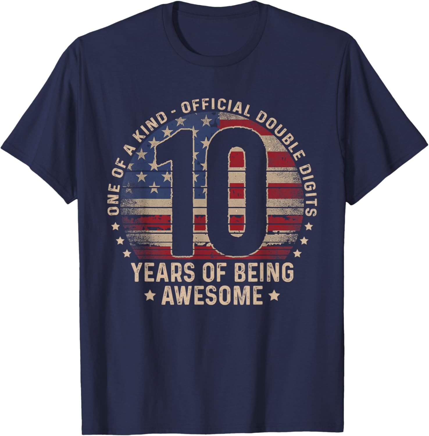 10th Birthday Official Double Digits 10 Years Old US Flag T-Shirt - T-Shirt | Navy