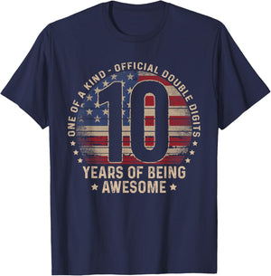 10th Birthday Official Double Digits 10 Years Old US Flag T-Shirt - T-Shirt | Navy