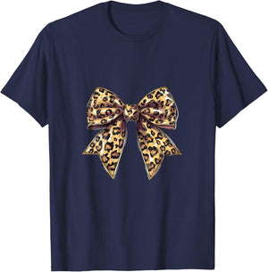 Coquette Bow Leopard Pattern Dainty Bow Animal Pattern T-Shirt - T-Shirt | Navy