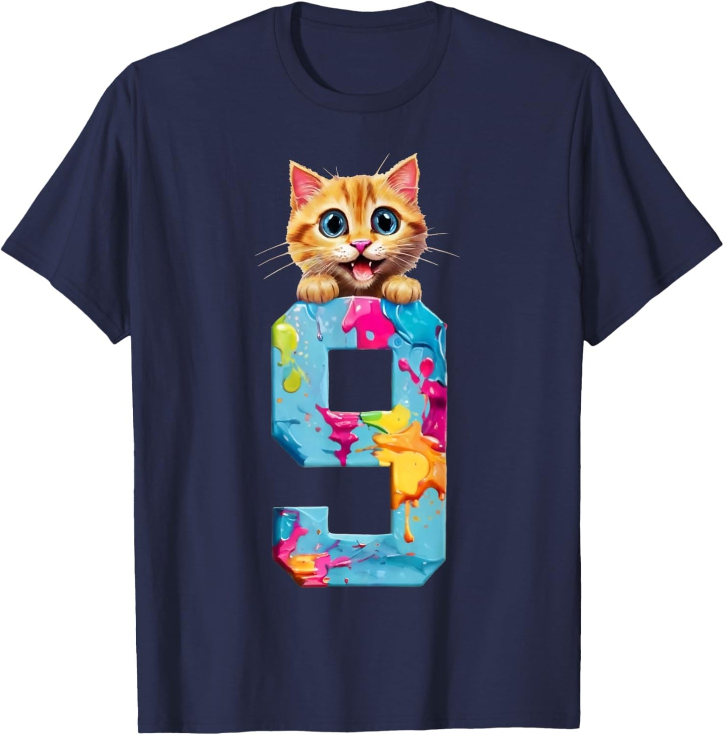CATS 9 YEARS CAT 9th BIRTHDAY Men Women Kids T-Shirt - T-Shirt | Navy