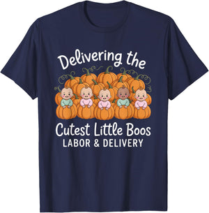 Delivering The Cutest Boos Labor & Delivery Halloween Nurse T-Shirt - T-Shirt | Navy