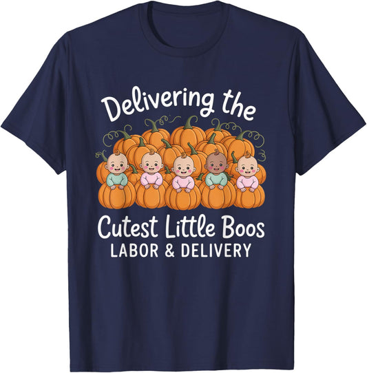 Delivering The Cutest Boos Labor & Delivery Halloween Nurse T-Shirt - T-Shirt | Navy