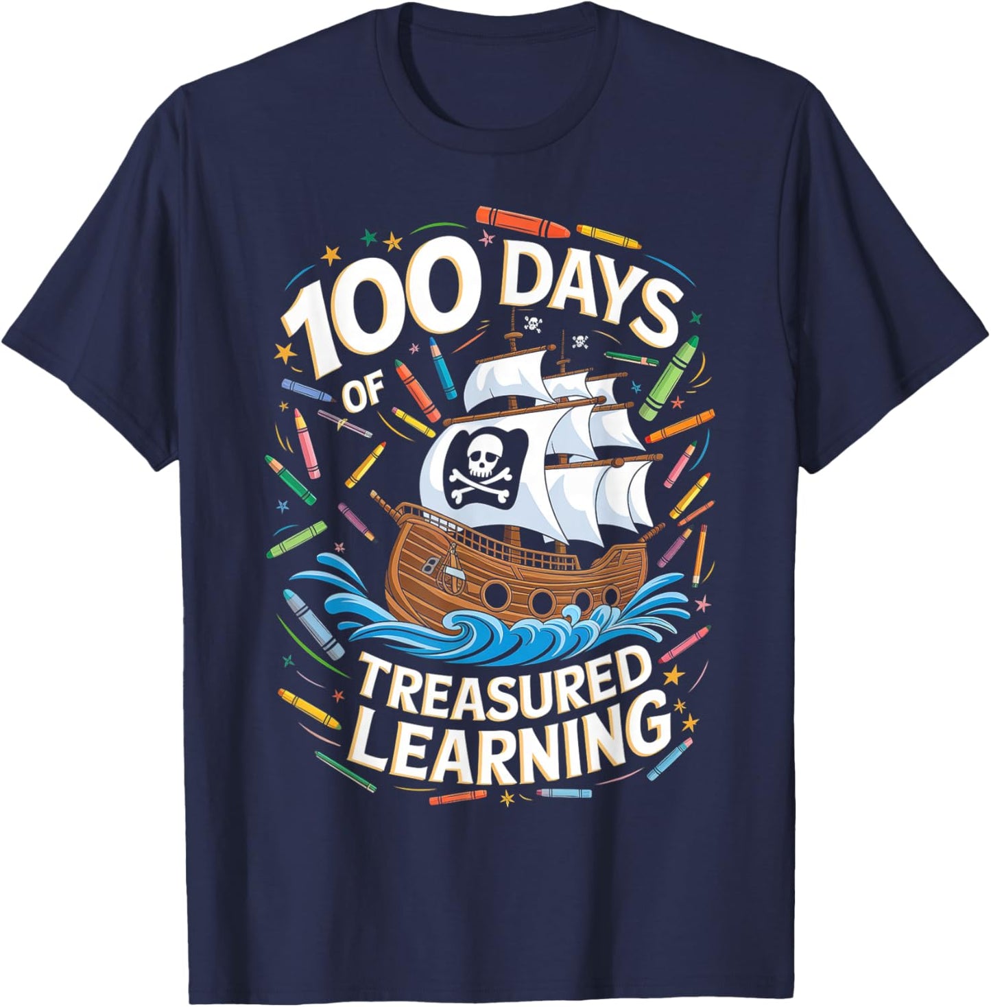 100 Days of School Boys Teacher 100th Day Pirate Outfit T-Shirt - T-Shirt | Navy