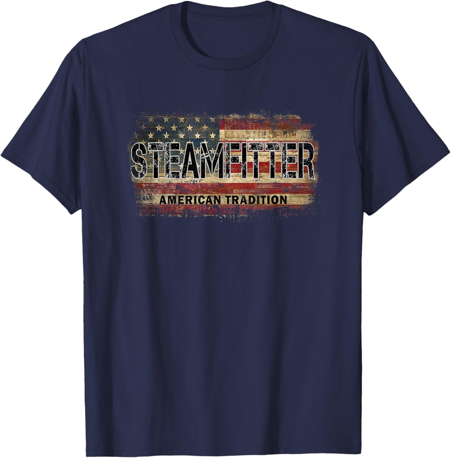 American Flag Vintage Steamfitter T-Shirt - T-Shirt | Navy