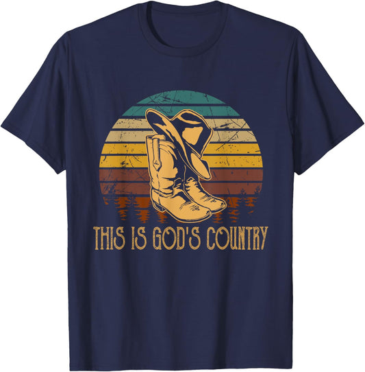 This Is God S Country Vintage Art Cowboy Boots And Hat West T-Shirt - T-Shirt | Navy