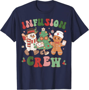 Retro Infusion Nurse Crew Christmas Chemotherapy Nursing T-Shirt - T-Shirt | Navy