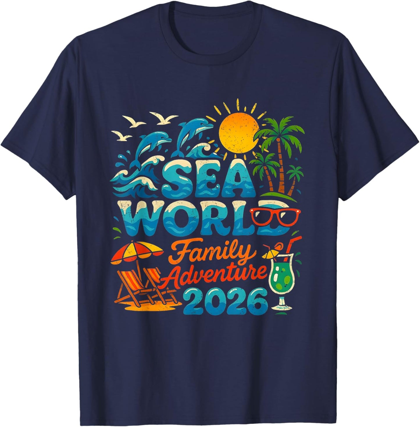 Sea World Family Adventure 2026 Tropical Vacation Keepsake T-Shirt - T-Shirt | Navy