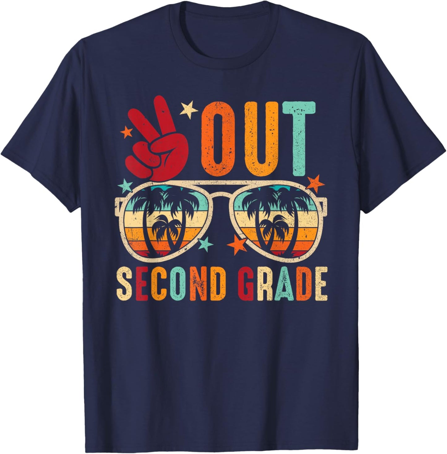 Vintage Peace Out 2nd Grade Graduation Last Day Of School T-Shirt - T-Shirt | Navy