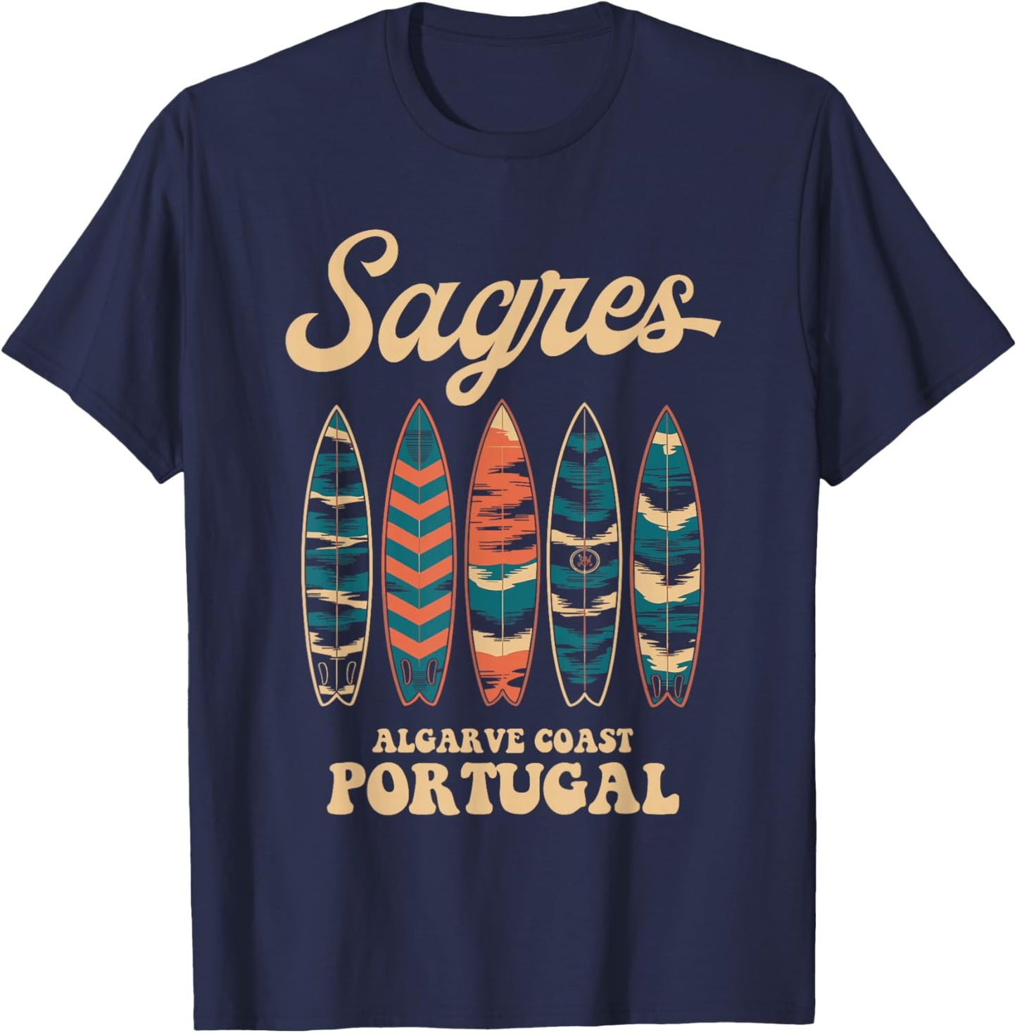 Sagres Algarve Coast Portugal Surfboard Surfing Souvenir T-Shirt - T-Shirt | Navy