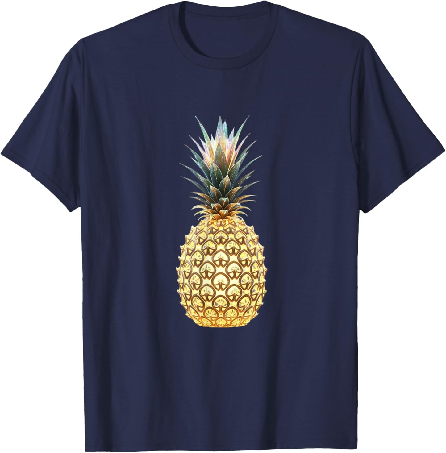 Golden Pineapple Glow , Funny Fruit Design T-Shirt - T-Shirt | Navy