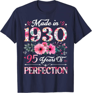 95 Year Old Made In 1930 Floral 95th Birthday Women T-Shirt - T-Shirt | Navy
