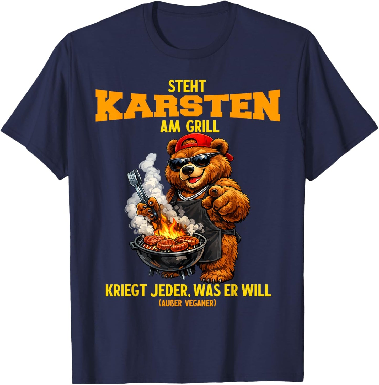 Steht Karsten am Grill - lustiger Spruch Bär Namen Grillen T-Shirt - T-Shirt | Navy