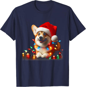 Corgi Santa Christmas Tree Lights Boys Men Corgmas Dog T-Shirt - T-Shirt | Navy