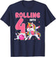 Rolling Into 4 4th Birthday Unicorn Bowling 4 Year Old T-Shirt - T-Shirt | Navy