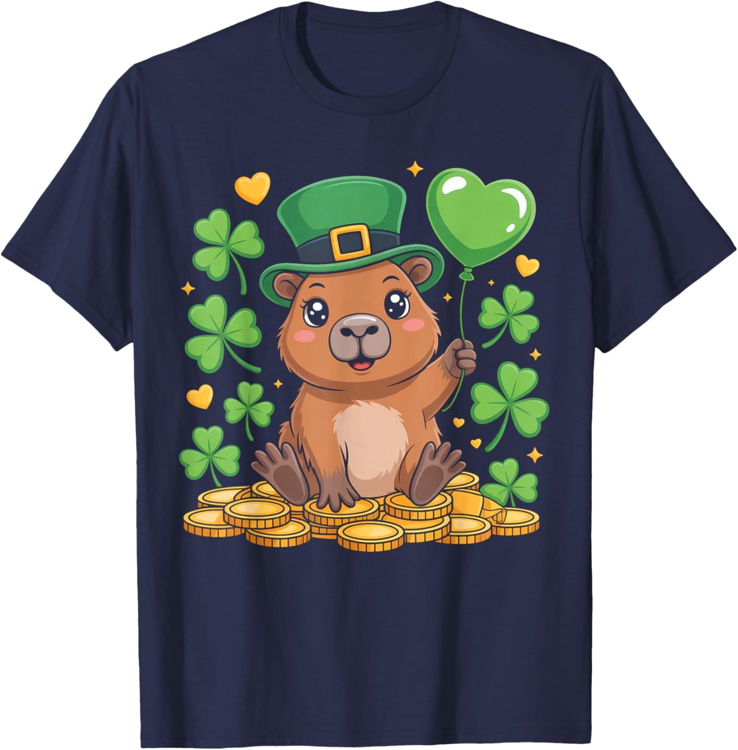 Lucky Capybara St Patricks Day Clover T-Shirt - T-Shirt | Navy