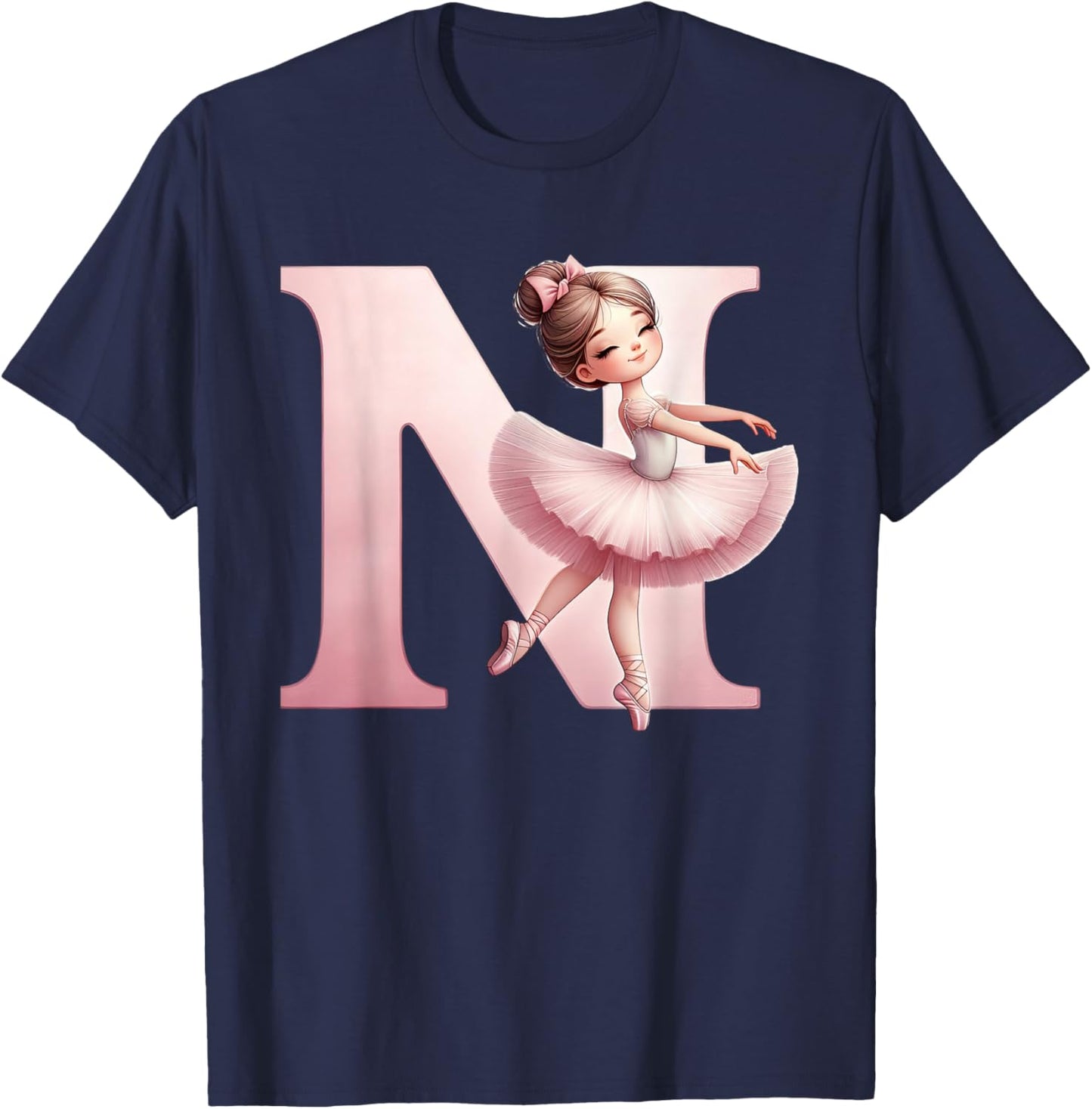 Ballerina Girl Dancing Name First Letter N Girly Tutu Ballet T-Shirt - T-Shirt | Navy