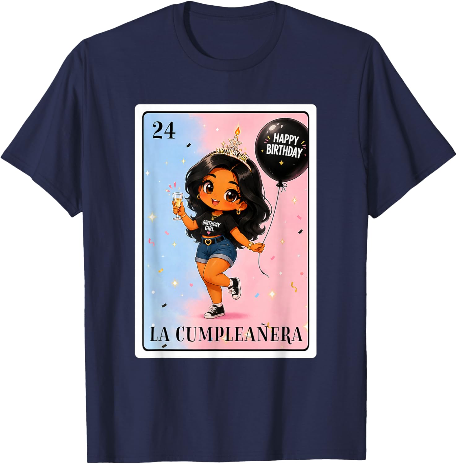 Latina La Cumpleanera Birthday Girl Mexican Bingo Card T-Shirt - T-Shirt | Navy