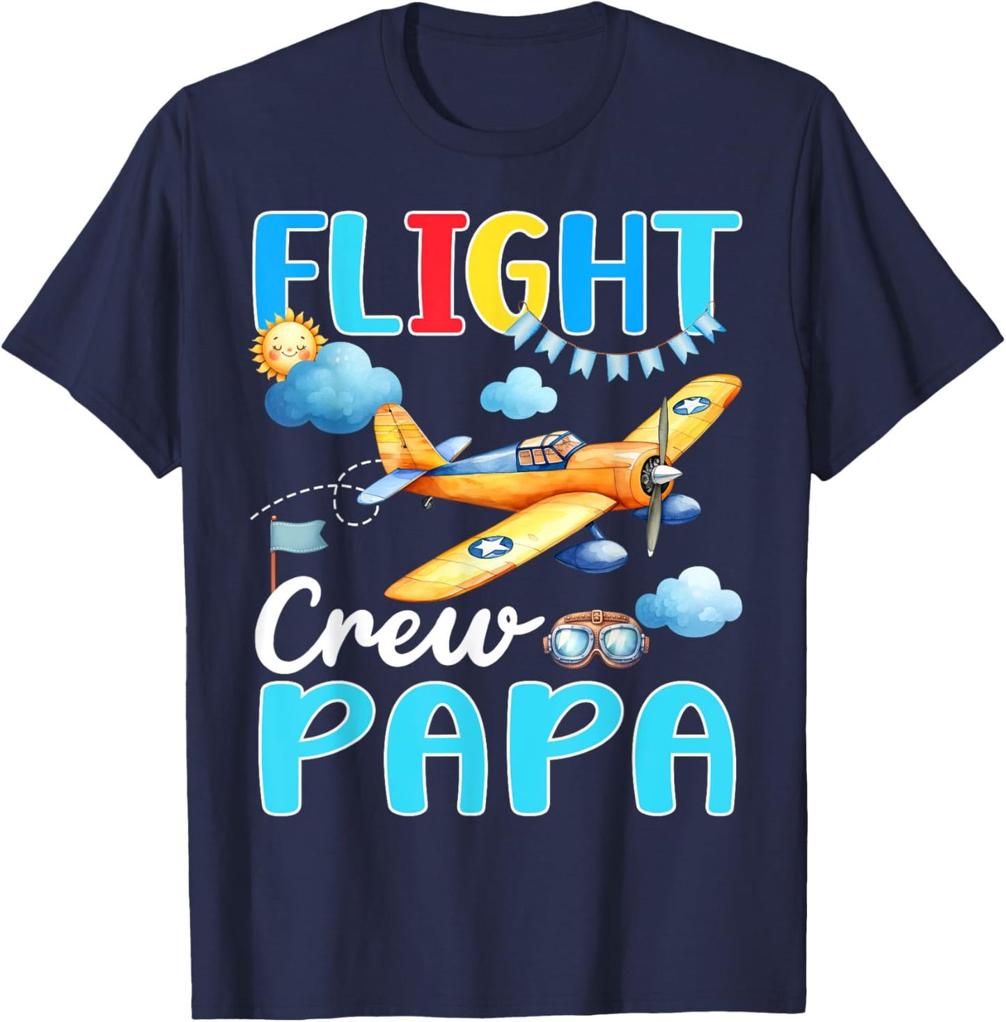 Flight Crew Papa Birthday Squad Airplane Matching Family T-Shirt - T-Shirt | Navy