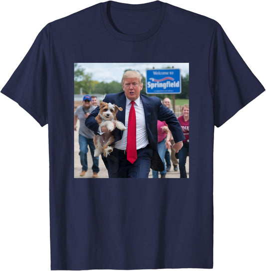 Trump Saving A Dog Funny Political Humor Photo T-Shirt - T-Shirt | Navy