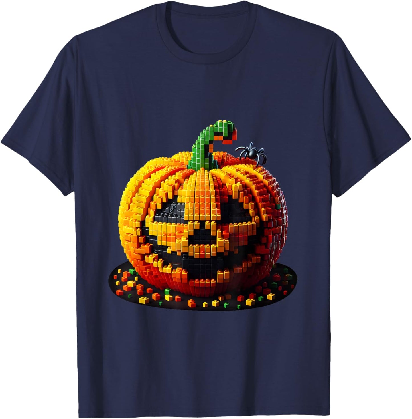 Master Builder Pumpkin Kids Building Blocks Bricks Halloween T-Shirt - T-Shirt | Navy