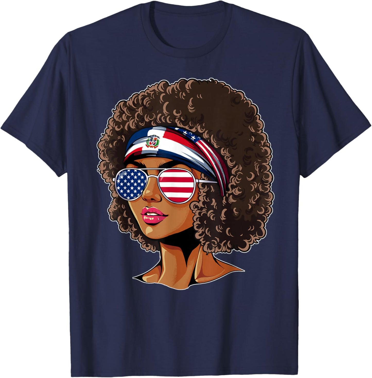 Half American Dominican Girl USA Dominican Republic Flag T-Shirt - T-Shirt | Navy