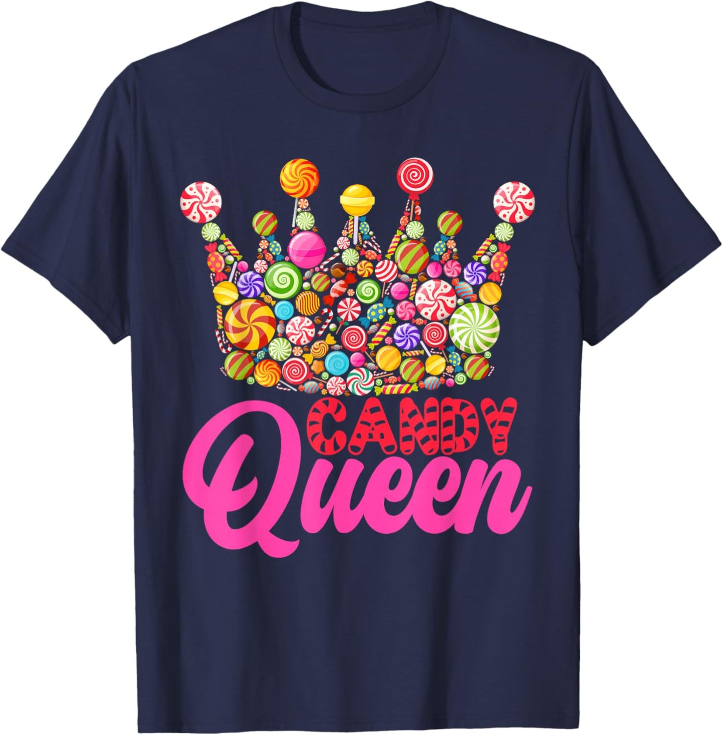 Candy Queen Crown Art Girls Candy Lollipop Lovers T-Shirt - T-Shirt | Navy
