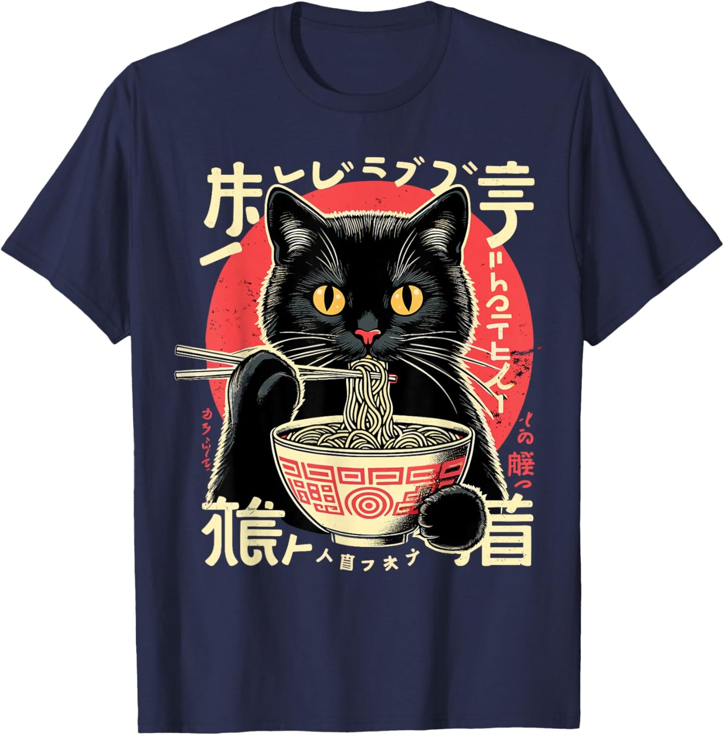 Anime Cat Ramen Japanese Kawaii Cats T-Shirt - T-Shirt | Navy