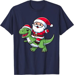 Christmas Pajama Santa Claus Ride T Rex Dinosaur for Toddler T-Shirt - T-Shirt | Navy